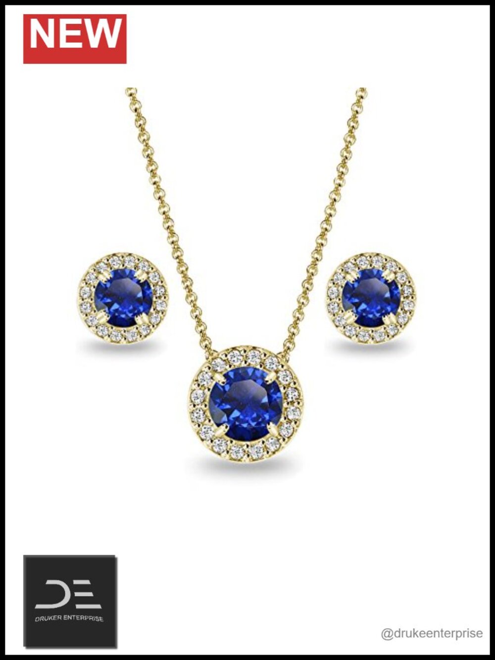 Sterling Silver Halo Sapphire Jewelry Set